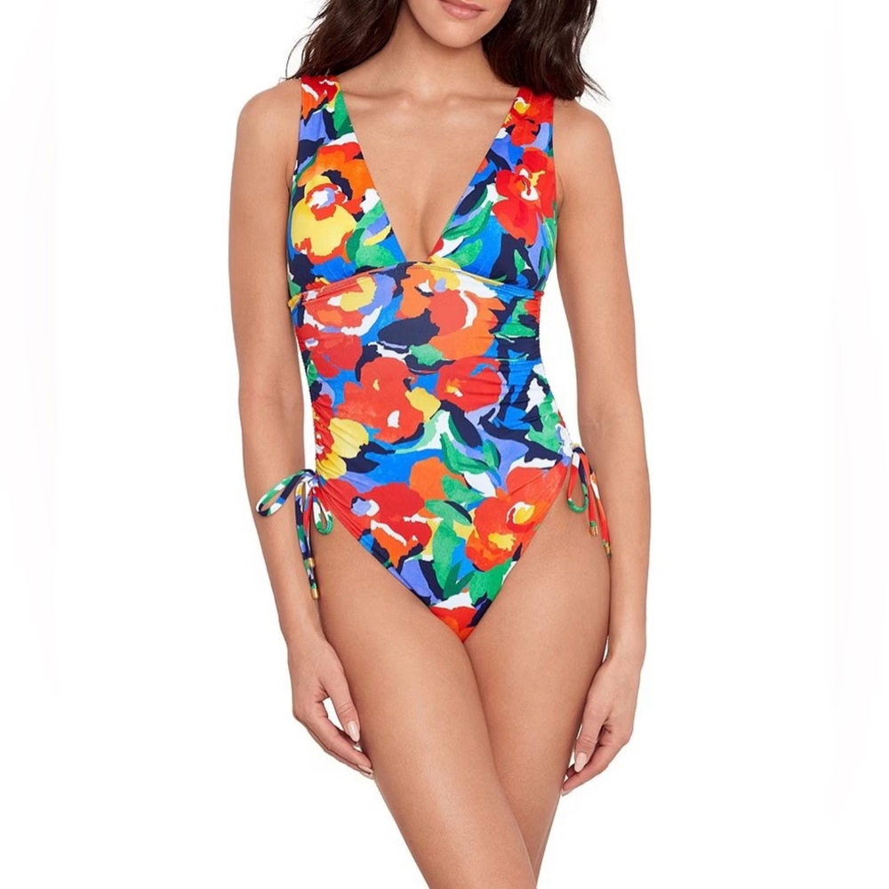 NWT Ralph Lauren Women's Tropical Floral 1 Pc Swimsuit Size 12 $165 (20496209)